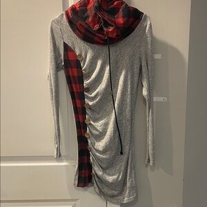 SHEIN Gray and Red Plaid Mini Dress